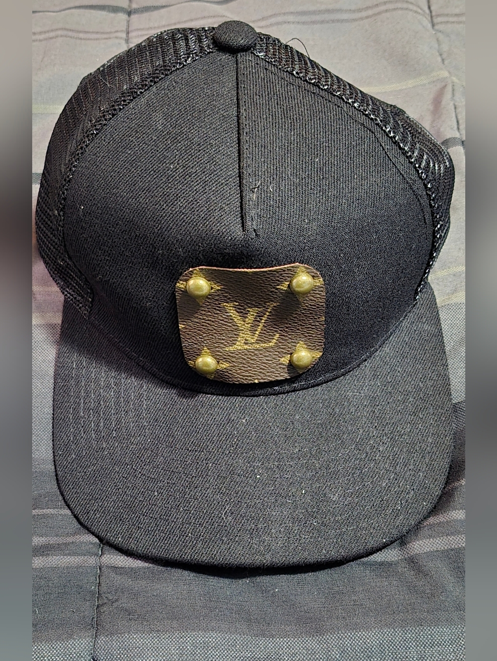 Upcycled LV Black Hat One Size Pre Owned